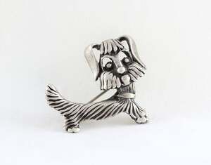 Sterling Silver Dog Brooch Vintage Puppy Pin 1" x 1 1/4"